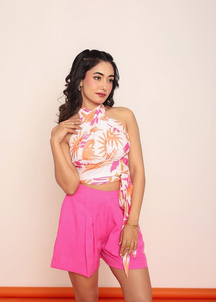 Pleated wrap-around top with shorts photo 5
