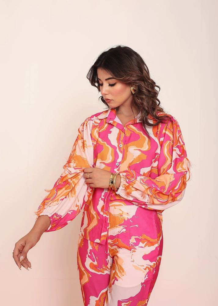 Printed co-ord set with detailed fringes photo 3
