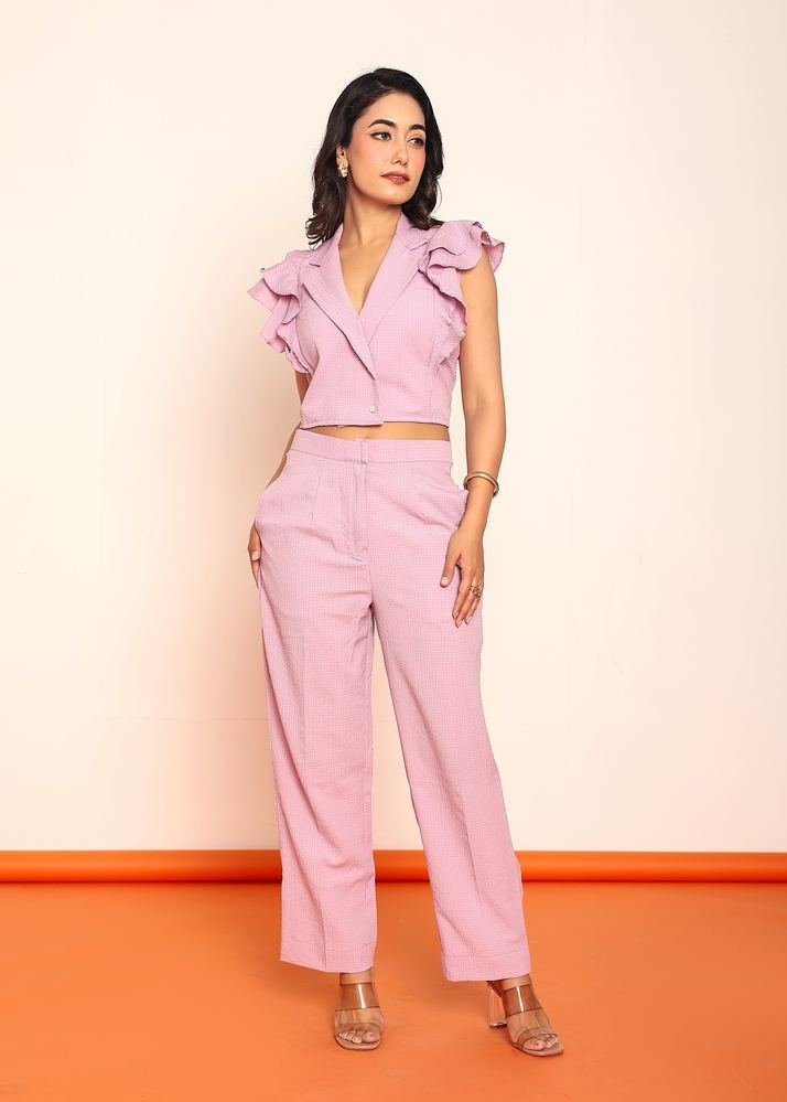 Ruffled blazer shirt with straight pant photo 3