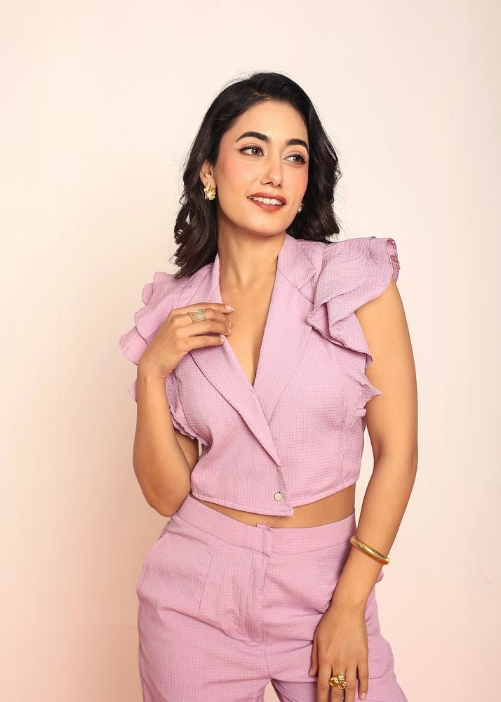 Ruffled blazer shirt with straight pant