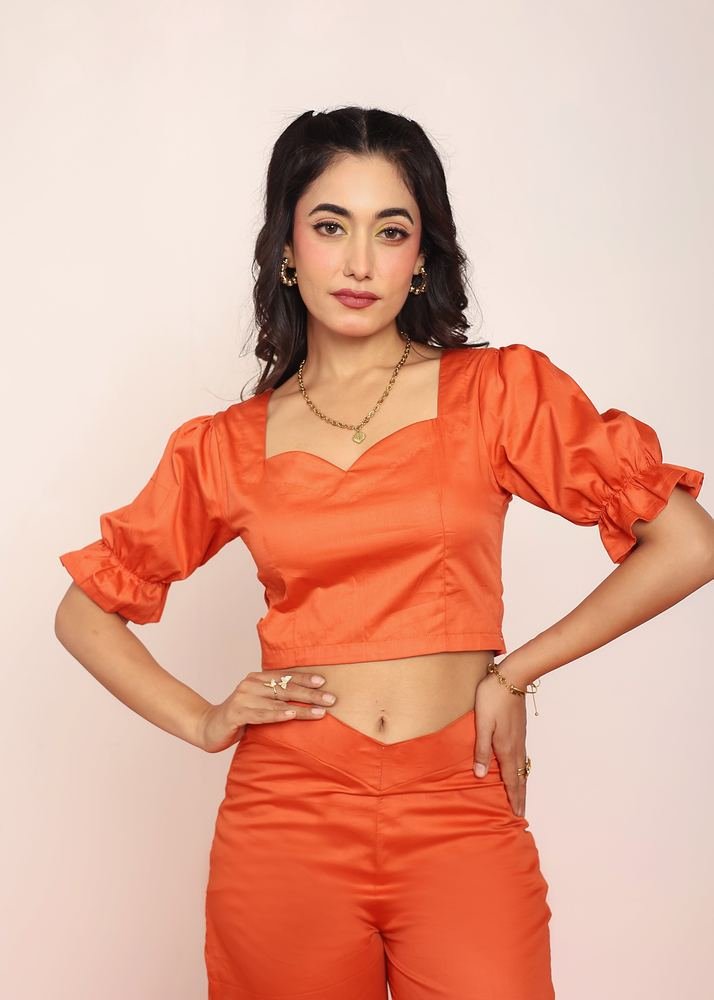 Rust floral cutout top pant set photo 2