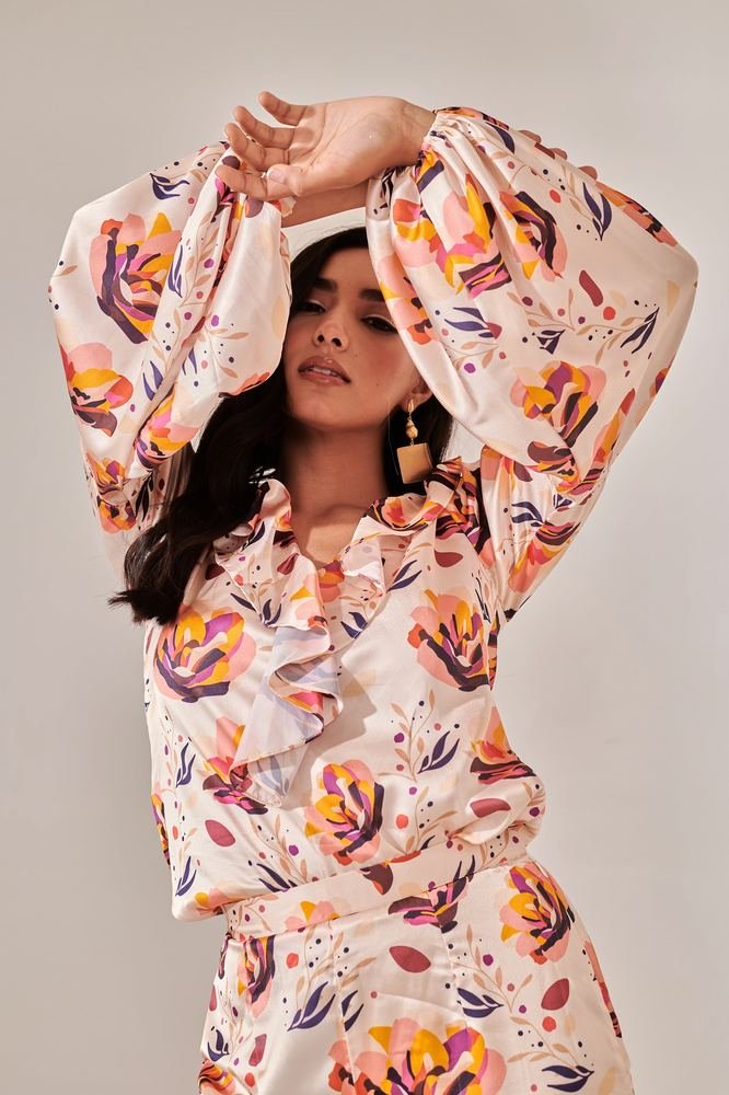 Swiss satin floral printed co-ord set photo 2