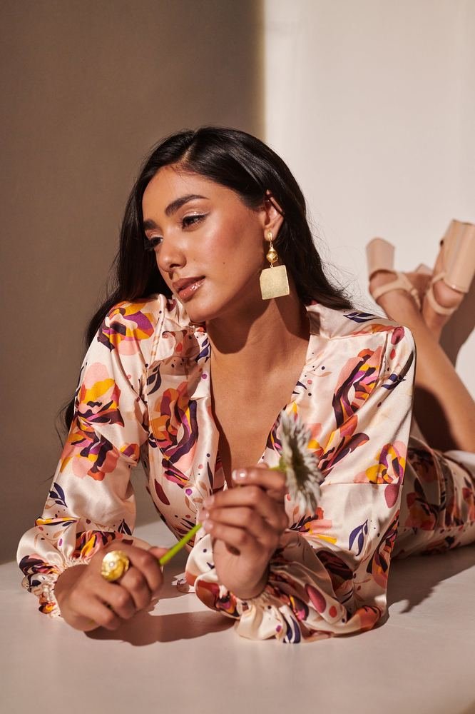 Swiss satin floral printed co-ord set photo 3