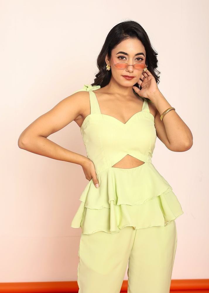 Waist cut-out peplum top with pant