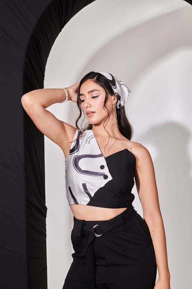 Black top with straight rhinestone pant