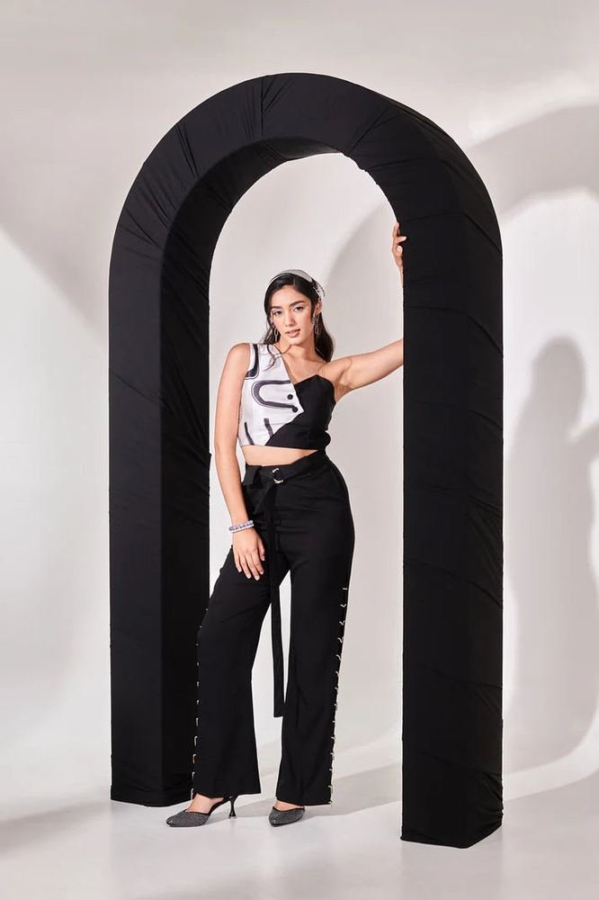 Black rhinstone wide leg pant