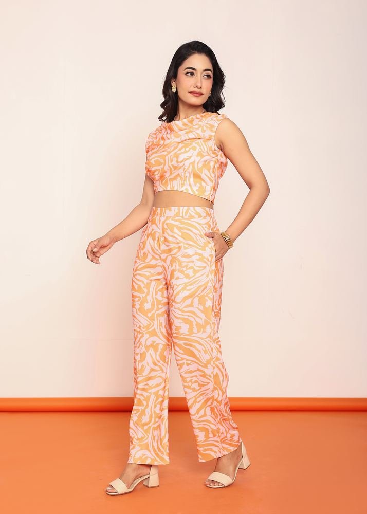 Printed orange straight pant photo 4