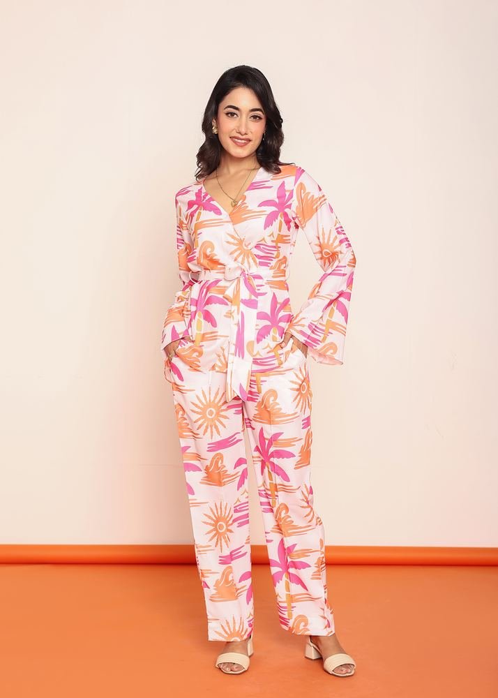Printed pintucked pant