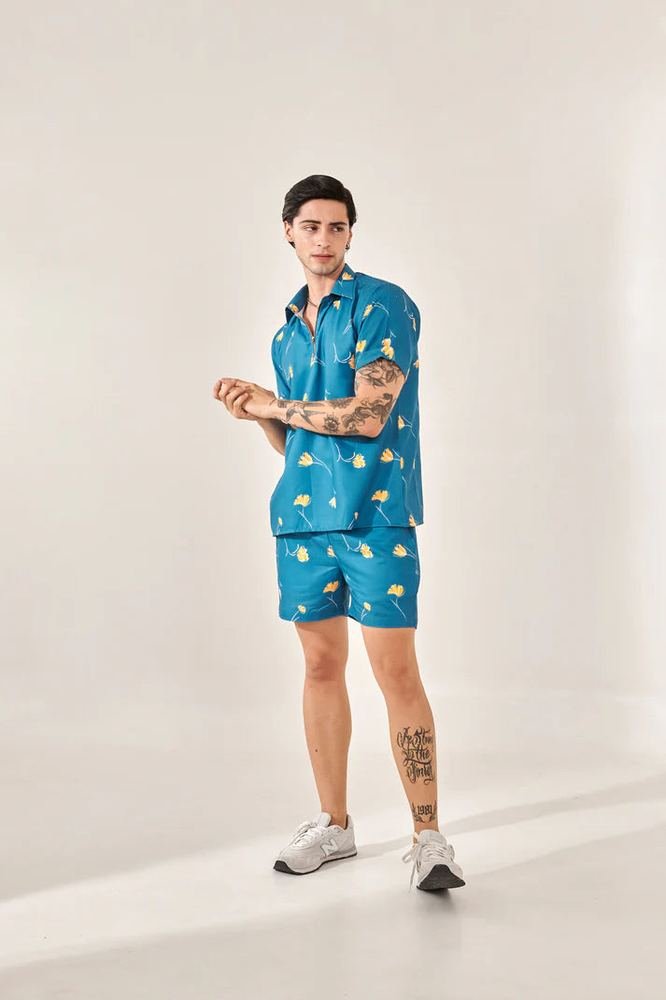 Denim blue printed shirt photo 3