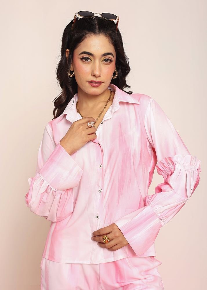 Printed pink ruffled shirt