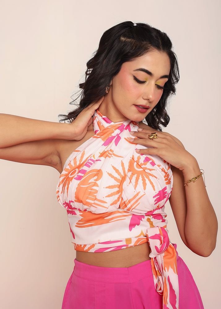 Pleated tie-up top