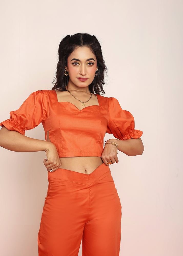 Rust floral cutout crop top photo 2