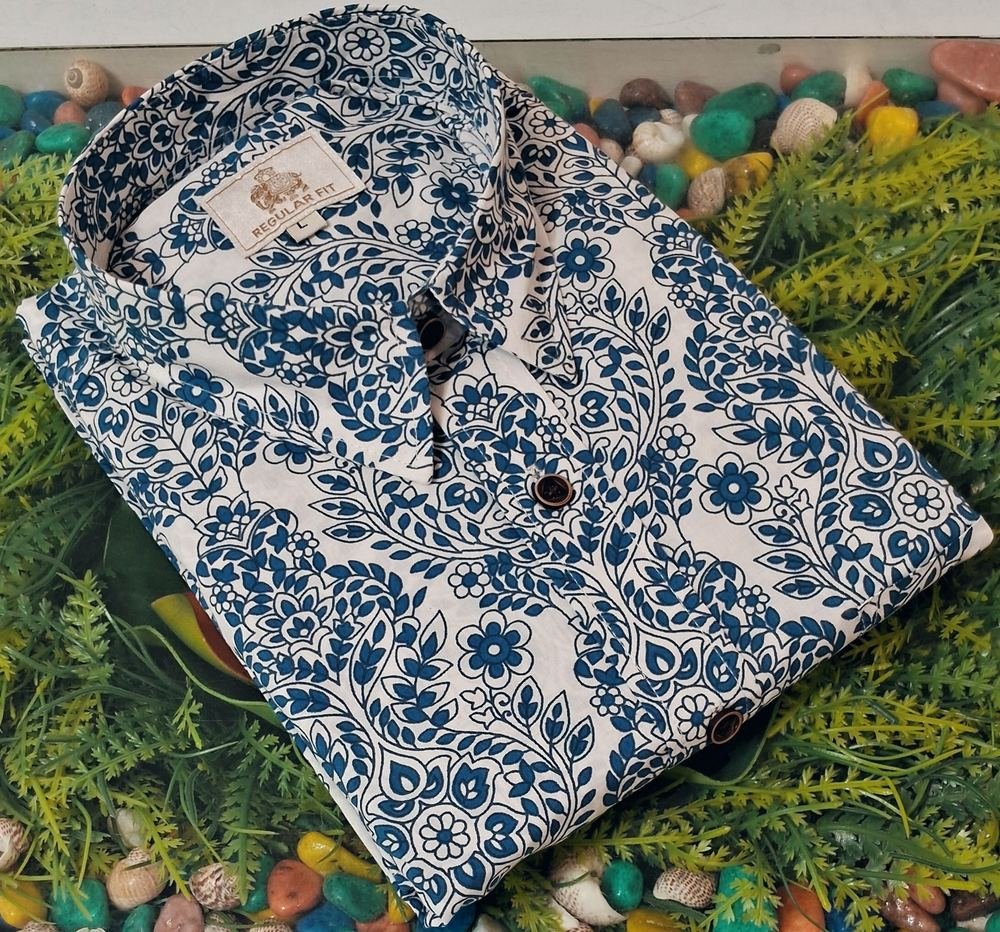 Classic Indigo Botanical Print Shirt