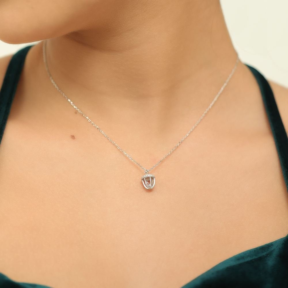 Silver Zircon Acorn Pendant